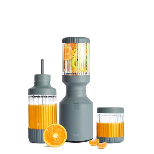 The Beast Mini Blender Plus | Mini Countertop Kitchen Blender | Blend Smoothies and Shakes, Dressings, Sauces, Dips | Extra Vessels, Straw Cap and Straws Included | 600W (Cloud White)