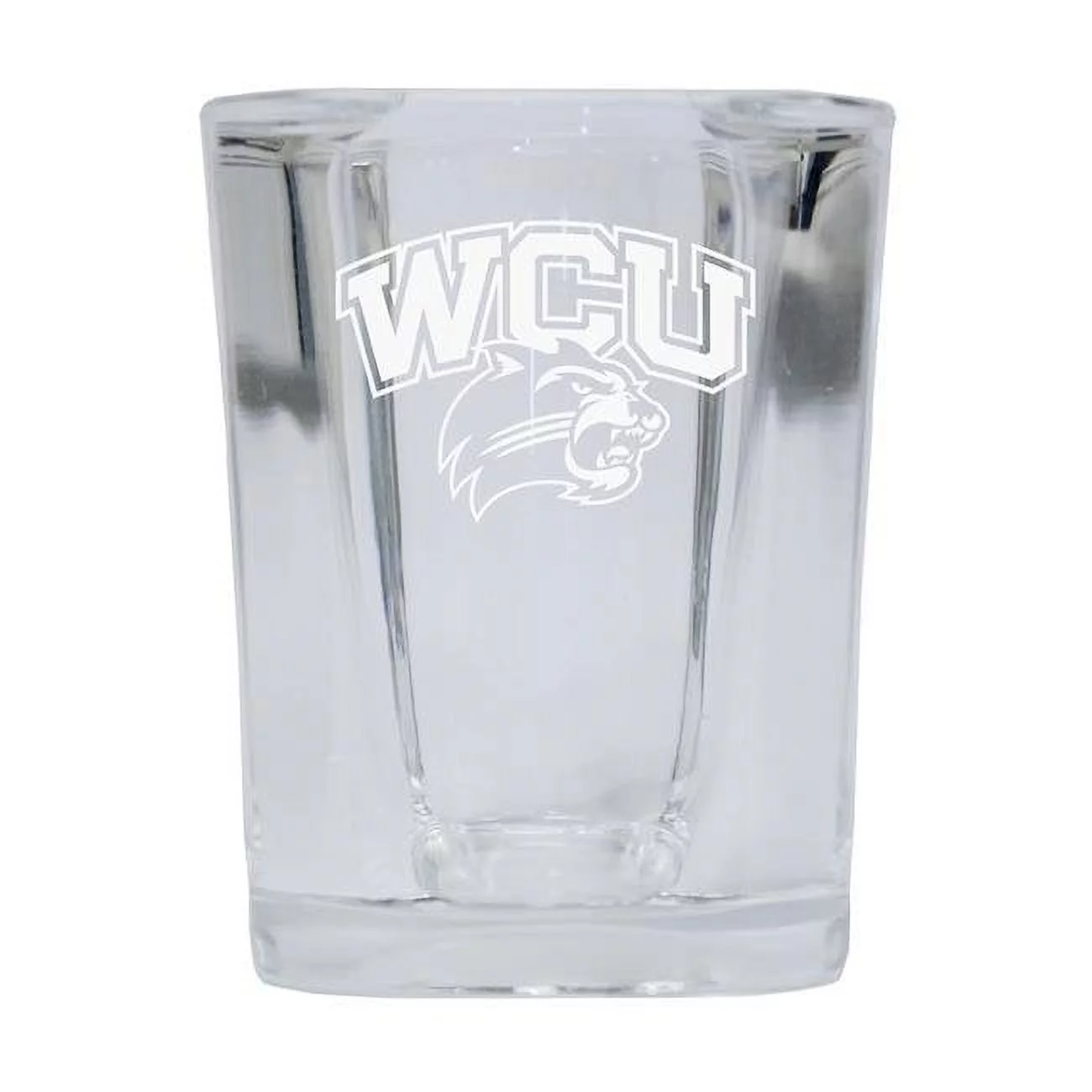 R & R Imports SGSE2-C-WCU20 Western Carolina University 2 oz Square Shot Glass Laser Etched Logo Design - Pack of 2