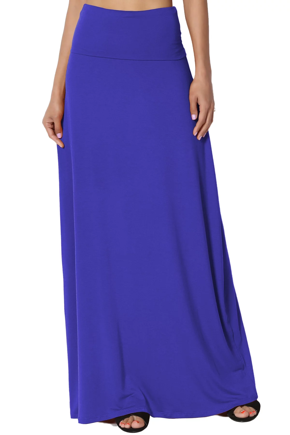 TheMogan Women's PLUS Casual Draped Jersey Foldable Waist Relaxed Long Maxi Skirt