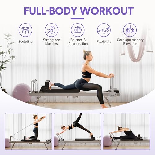 Foldable Pilates Reformer Machine for Home Gym, Wider Pilates Reformer with Spings, Adjustable Pilates Equipment for Women, Up to 450 Lbs Weight Capacity