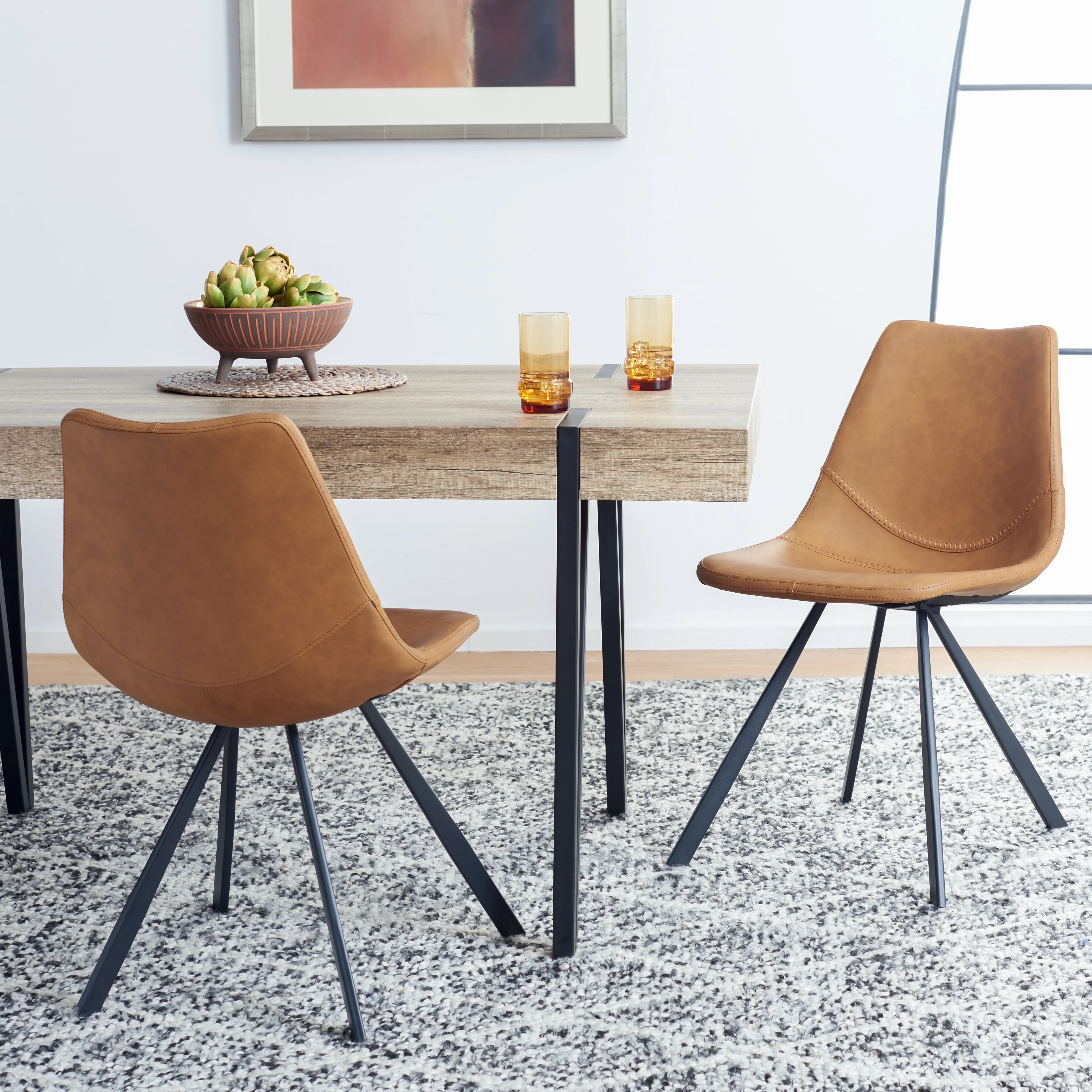 SAFAVIEH Kayne Tufted Dining Chair, Cognac, Set of 2 (23.8 in. W x 19 in. D x 32.5 in. H)