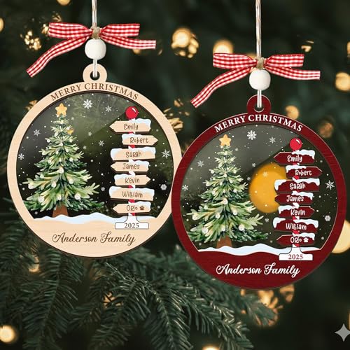 Personalized Christmas Family Ornament 2025, Custom Wooden Family Member Name for Families Neighbors Friends Coworkers, Xmas Tree Ornaments Decor