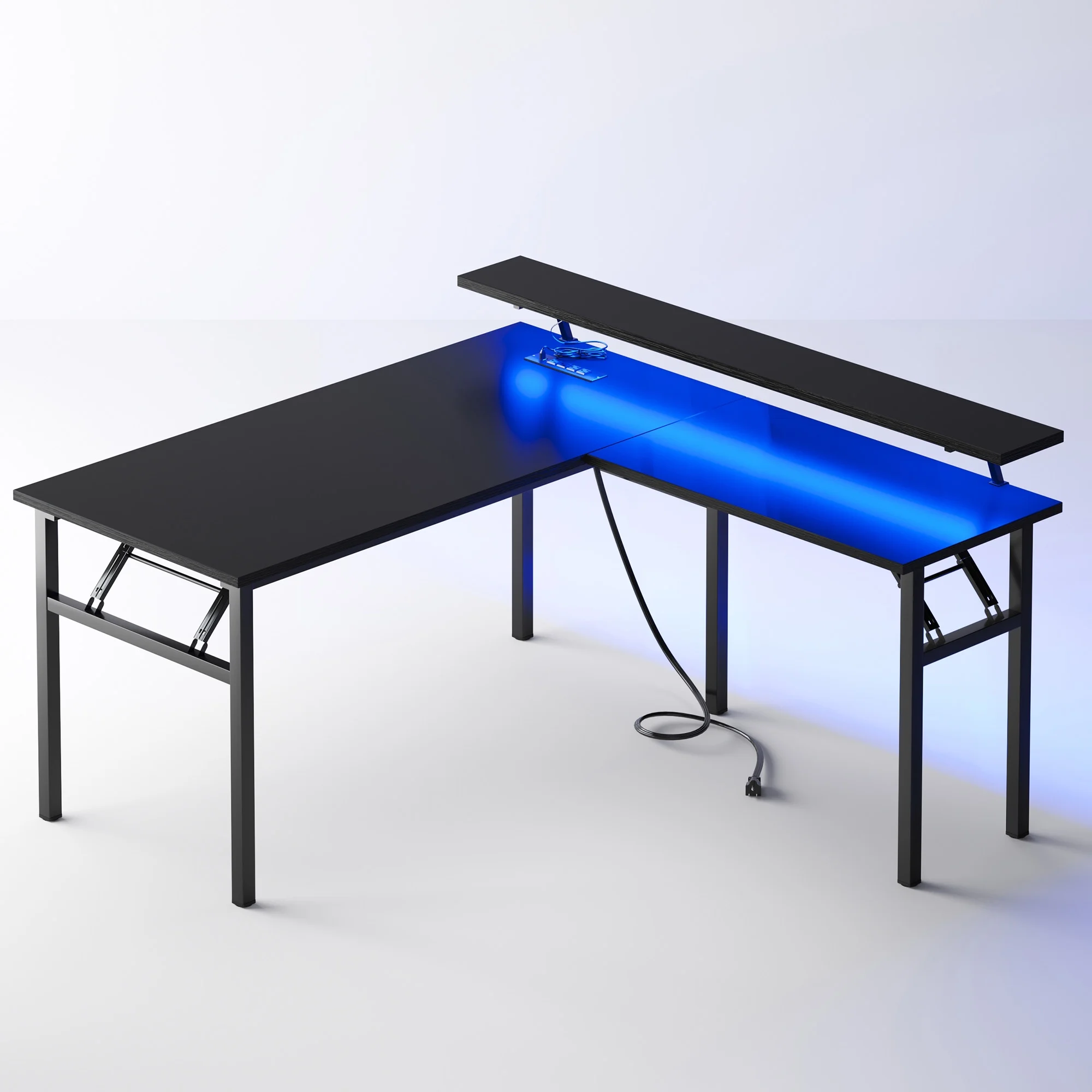 SOGES Corner Table Gaming Desk Writing Desk Workstation Desk Computer Desk with Adjustable Light Strip Design, Black