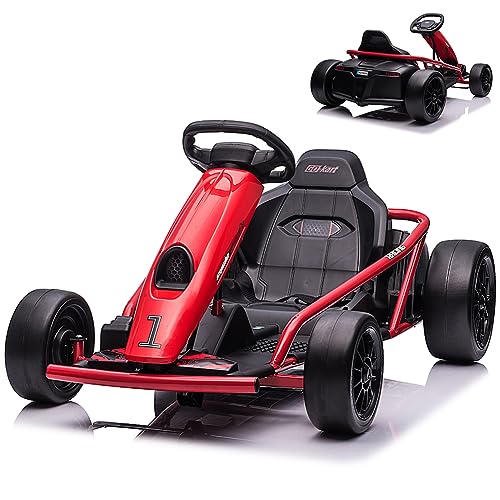 PALBY'S Go Kart for Kids, 24V 9Ah Battery, 300W*2 Motors, 8MPH High Speed Drifting, Slow Start Function, Music, Horn, Max Load 155lbs, Racing Toy for Kids 8-12 Years, Red