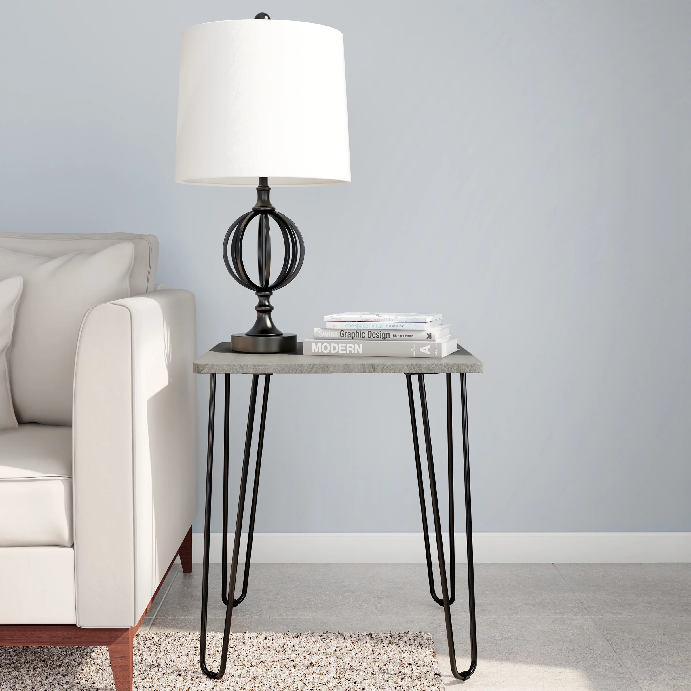 Lavish Home Modern End Table with Hairpin Legs and Woodgrain Finish (Gray)