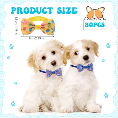 Wesiti 80 Pcs Dog Bow Ties for Small Dogs Assorted Pattern Pet Bowtie Collar Bows Cat Tie Collar Bowtie for Small Medium Puppy Pet Photography Grooming Party(Plaid Bow Tie)
