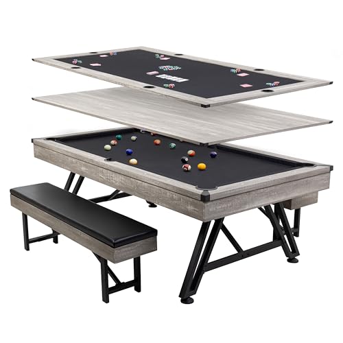 American Legend 3-in-1 Pool + Poker Dining Table - Instant Transformation - Premium Black Felt - XL Flip Top Bench Storage - Modern Design