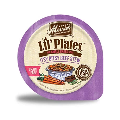 Merrick Lil' Plates Grain Free Small Dog Food, Itsy Bitsy Beef Stew Recipe, Wet Dog Food, 3.5 OZ Tub