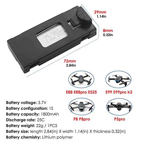 4PCS 3.7V 1800mAh Li-po Battery with 4-in-1 Charger for E88 E88PRO E88MAX E525 E99 E99PRO P1 P5PRO K3 S1 P8 BD101 RC Drone spare Battery RC Quadcopter