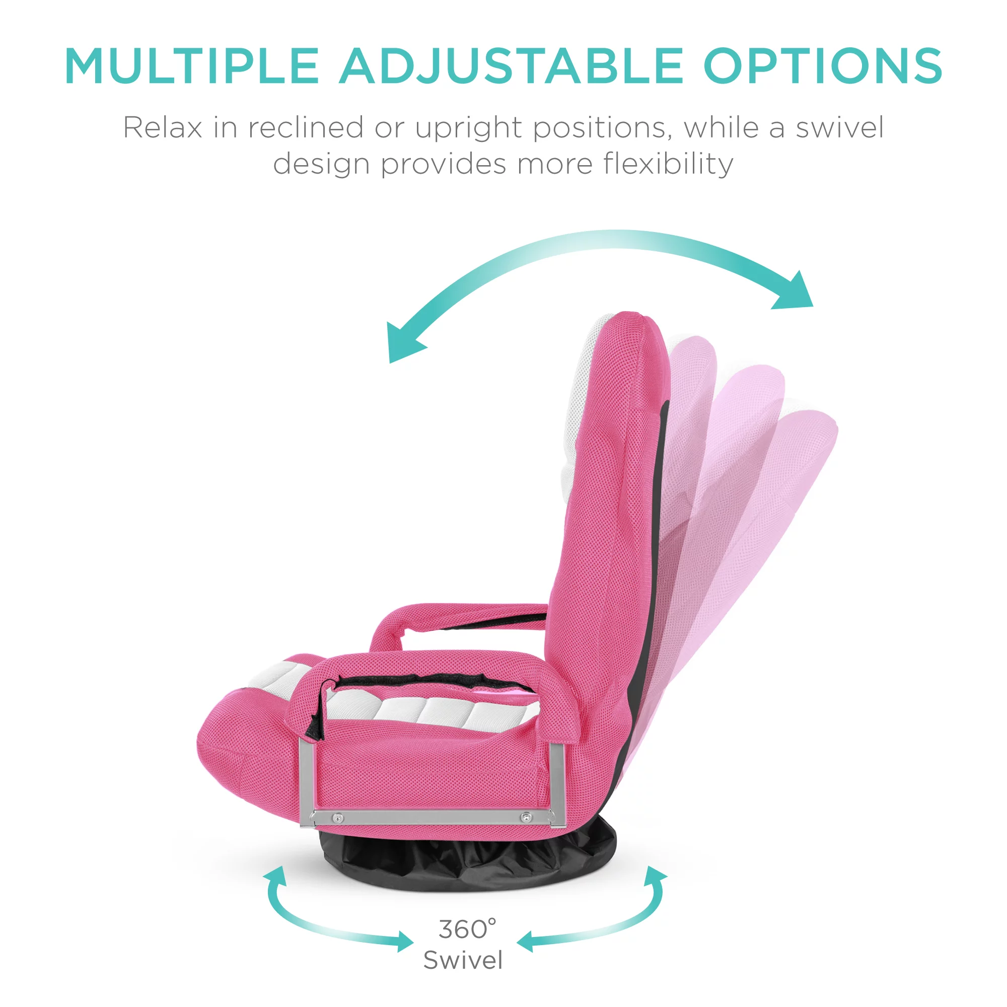 Best Choice Products 360-Degree Swivel Gaming Floor Chair w/ Armrest Handles, Foldable Adjustable Backrest - Pink/White