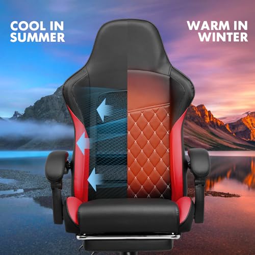 GTPLAYER Gaming Chair, High Back Leather Computer Game Chair with Footrest, Ergonomic Height Adjustable Office Chair with Removable Cover and Lumbar Support for Gaming and Work (Black)