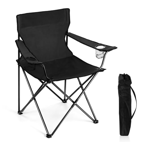 Joyfair Portable Camping Chair, Outdoor Lawn Folding Chairs for Adults, Heavy Duty Large Foldable Chairs for Beach, Fishing, Tailgating Outdoor Sport, 2 Cup Holders & Carry Bag