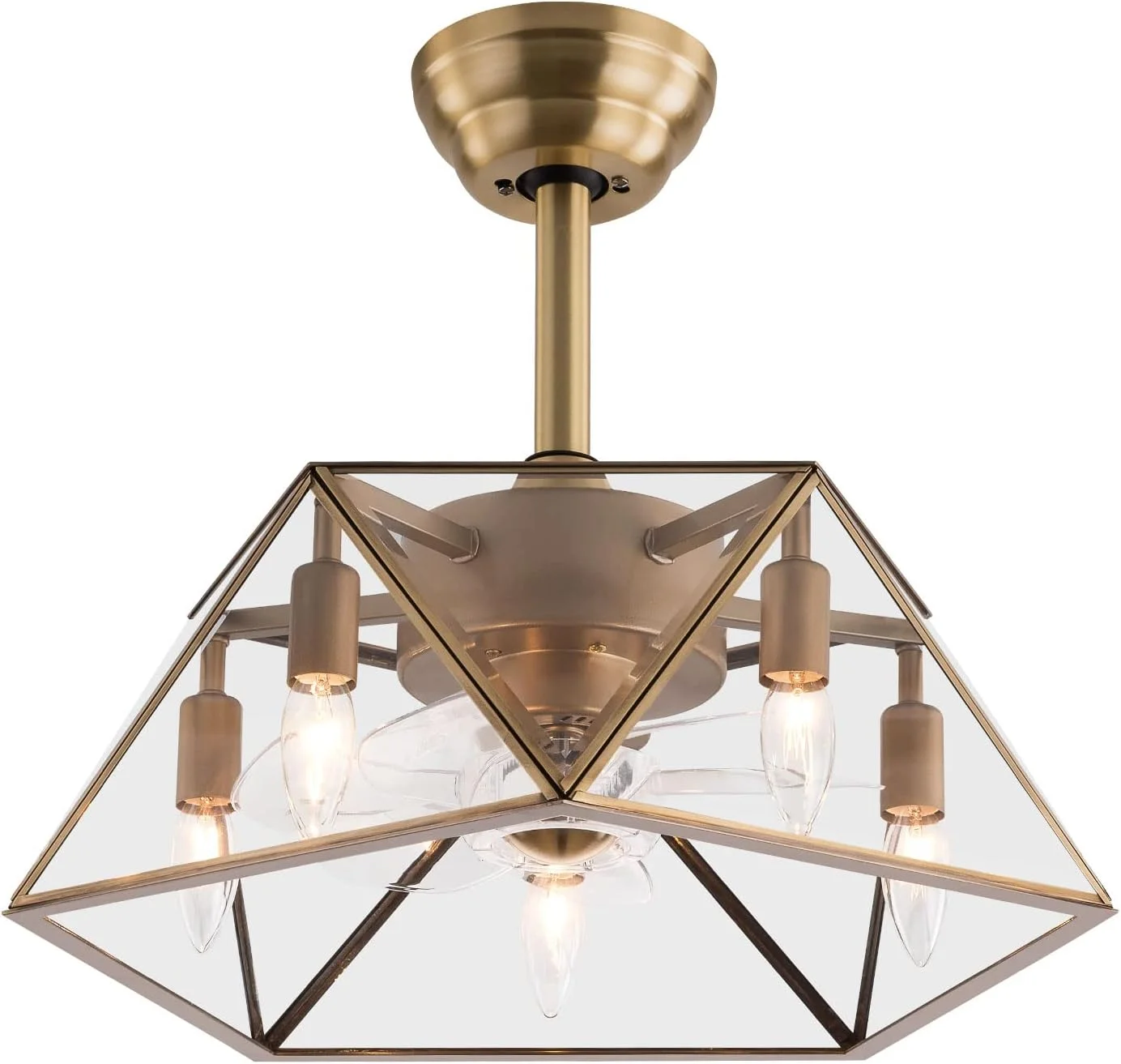 18.5'' Caged Ceiling Fan with Lights Remote Control, Rustic Farmhouse Ceiling Fan with Light, Small Modern Industrial Ceiling Fan for Bedroom Kitchen Island Dining Room Living Room Bedroom, Reversible