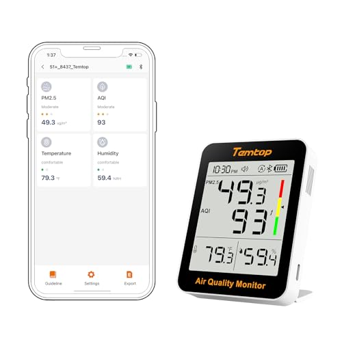 Temtop Air Quality Monitor Indoor Thermo-Hygrometer - PM2.5, AQI, Temperature, and Humidity Meter for Home, Office, or School, Air Quality Measurement, 60-Day Battery Life