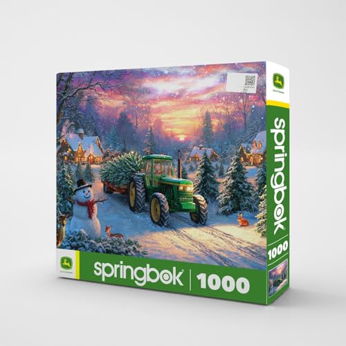 Springbok Bringing Home Christmas 1000 Piece Jigsaw Puzzle for Adults - John Deere Holiday Farm - Unique Cut Pieces - Made in USA