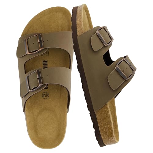 CUSHIONAIRE Lane Cork Footbed Sandals for Women – Comfortable Double Buckle Slip-On with Genuine Suede Footbed & Arch Support Slides for Women Footwear