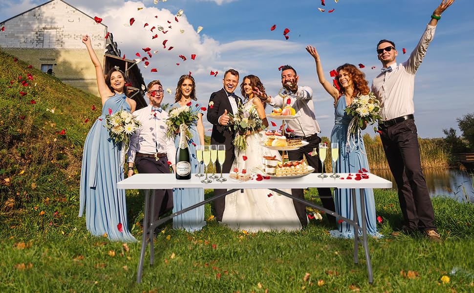 4 ft Portable Folding Table, Idustrial Heavy-Duty Foldable Table with Carrying Handle, Locks, Stright Legs for Indoor & Outdoor Party, Barbeque, Camping, Board Games - White