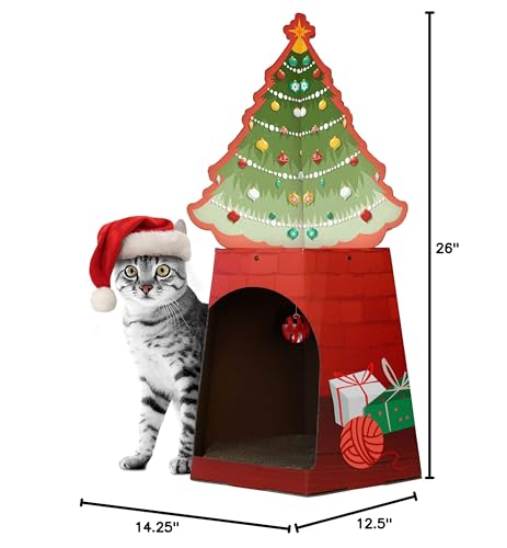 Christmas Cat House & Cat Scratcher w/Bonus Catnip Included