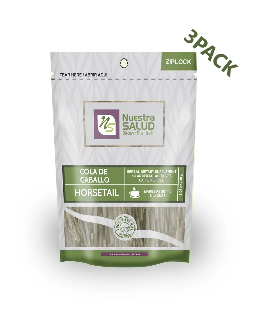 3-Pack Nuestra Salud Horsetail Herbal Tea / Cola De Caballo Te de Hierbas -Kidney Function Improvement- Healthy Urinary Tract 1.06 Oz each bag.