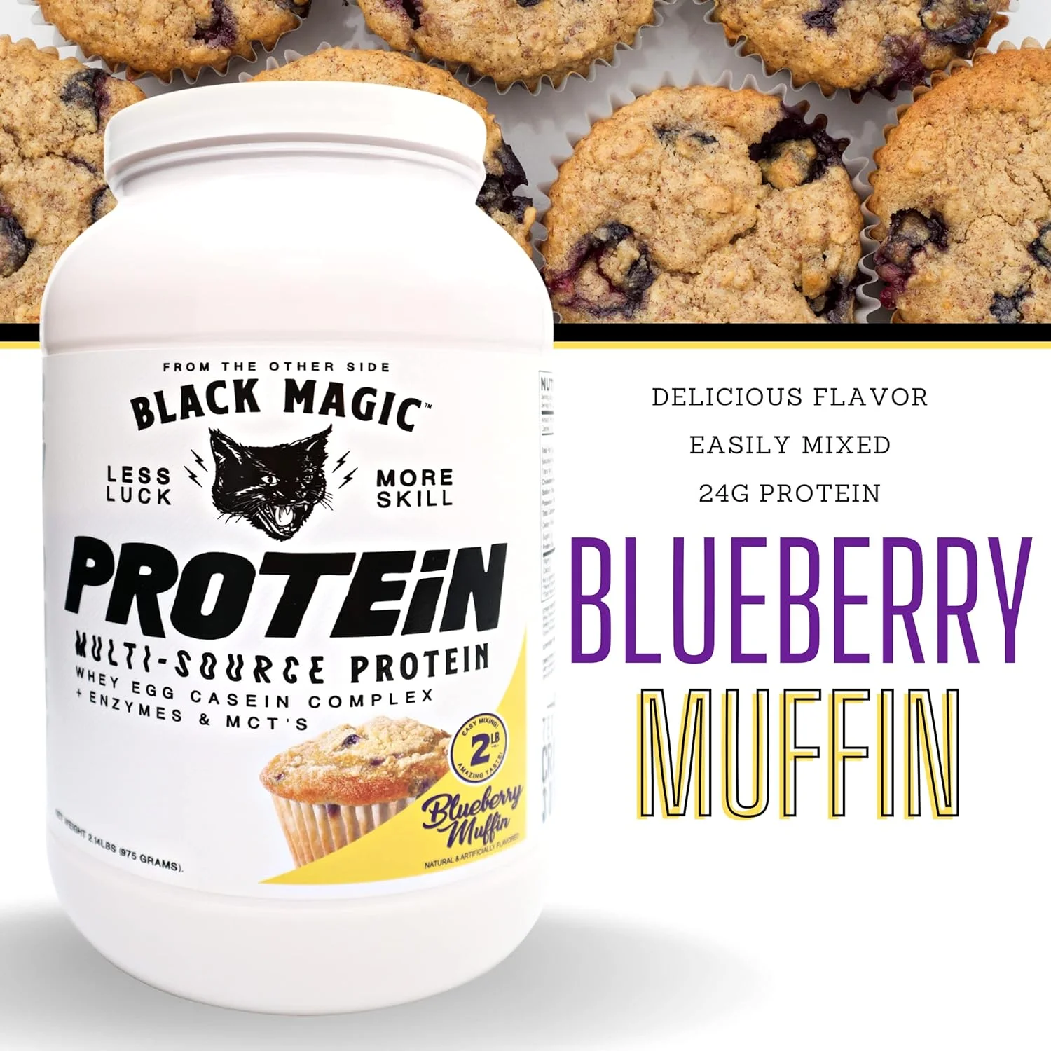 Black Magic Supply Multi-Source Protein Powder - MCT, Muscle Building - Blueberry Muffin - 2 lb
