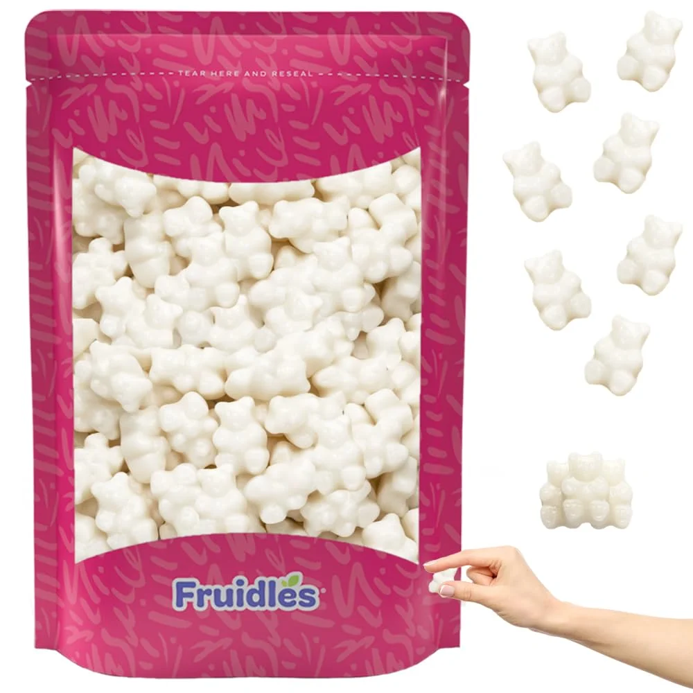 White Strawberry Banana Gummi Bears Candy, Fruit Flavors Gummies, Allergy Friendly, Non-Gmo, No Artificial Sweeteners Gummy (1 Pound Bag)