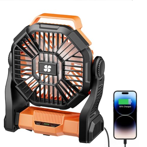 Deller 20400mAh Portable Rechargeable Fan, Tent Fan for Camping with LED Light & Hook, Battery Powered Fans for Beach Travel Treadmill Camping Gear