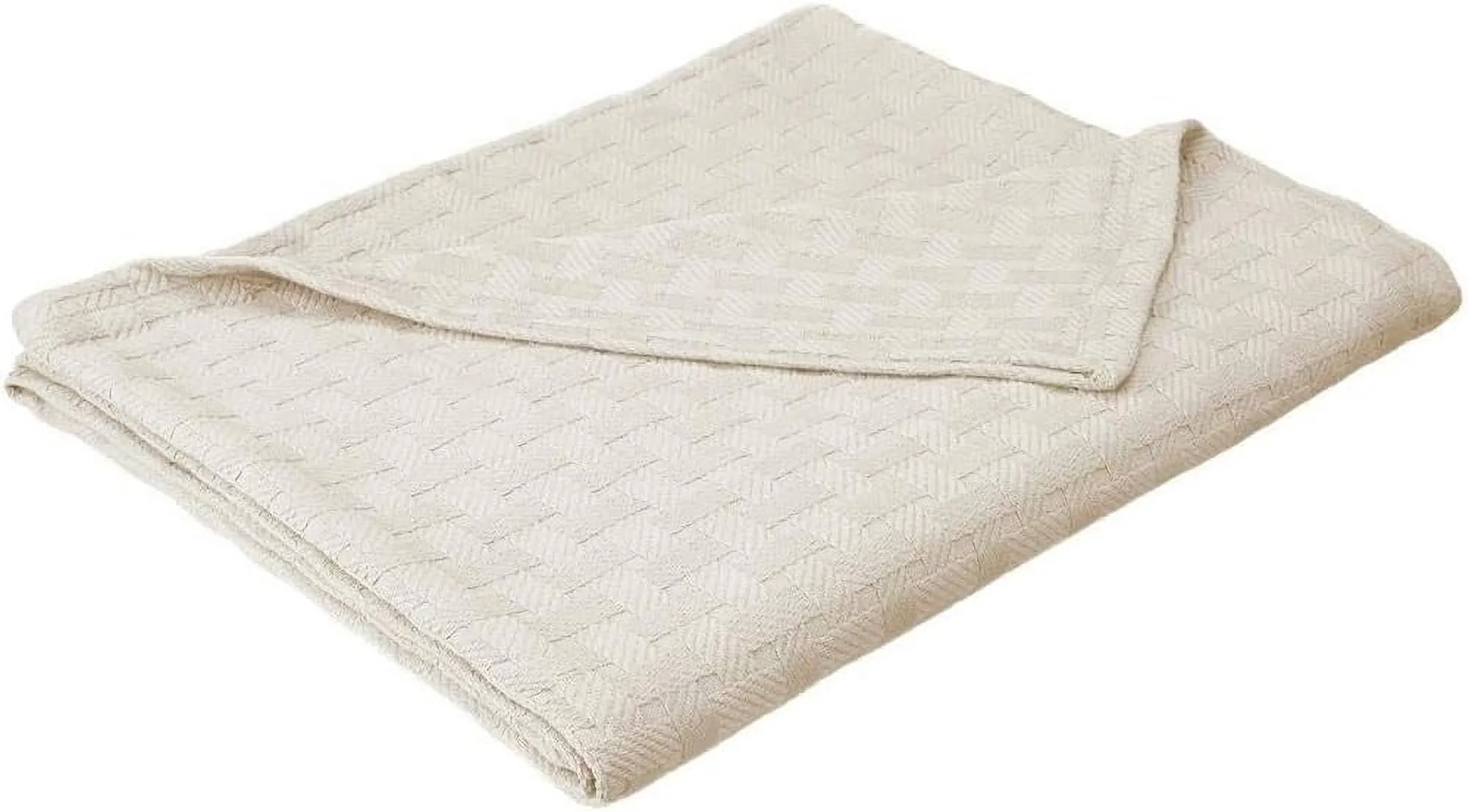 Luxurious Egypitia Cotto Blaket With Basket Weave For All Seaos Kig, Ivory