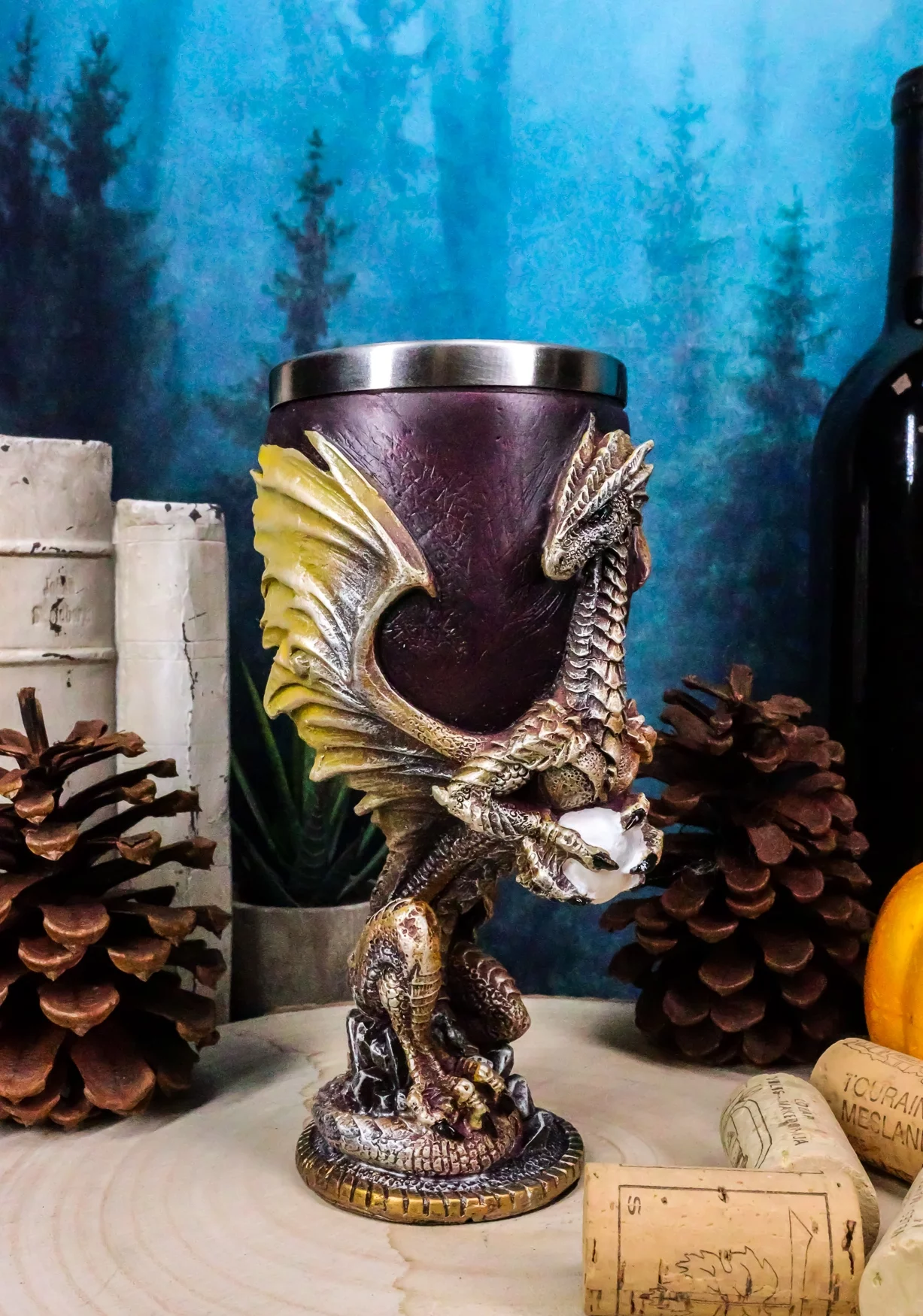 Ebros Maroon And Gold Medieval Dragon Wyvern Holding Egg Wine Goblet Chalice 5oz