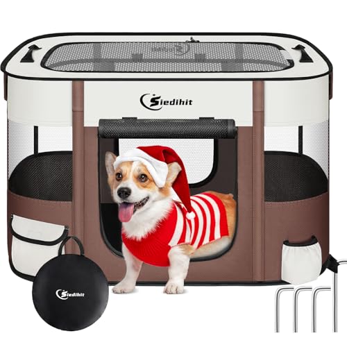 Dog Playpen,Cat Pet Puppy Pen,Portable Playpens for Dogs Indoor Outdoor Travel Camping Use,Foldable Dog Kennel Tent Crate for Rabbit Small Animals with Carrying Case (Dark Grey with Pad, Small)