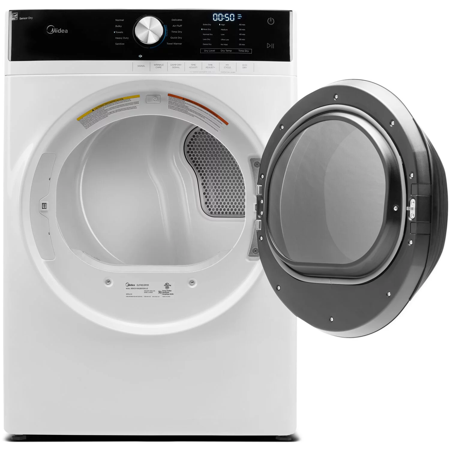 Midea 7.5 Cubic Feet Front Load Gas Dryer, White