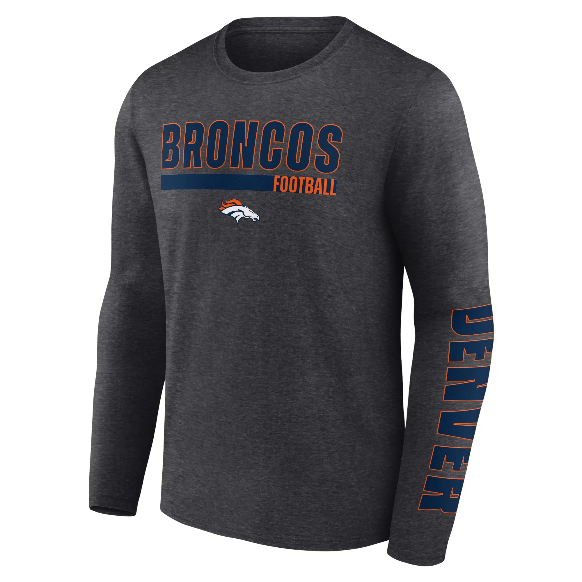 Men's Fanatics Branded Heather Charcoal/Navy Denver Broncos Long Sleeve T-Shirt & Cuffed Knit Hat Combo Set