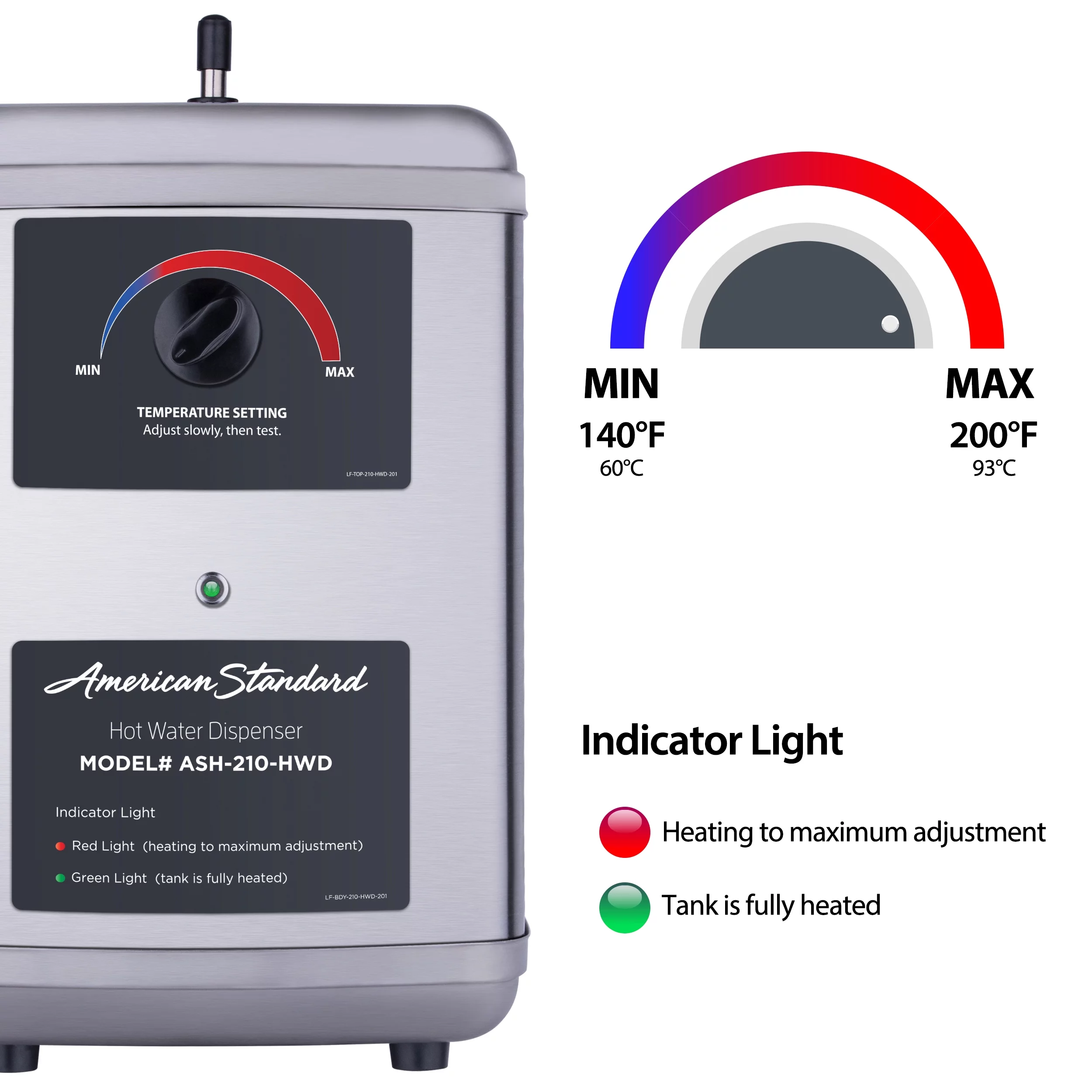 American Standard Kitchen Hot Water Dispenser 1300W with Single Handle Brushed Nickel Faucet 41-ASH-210-F570-BN