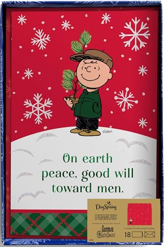 DaySpring - Peanuts Peace Good Will Toward Men - 18 Christmas Boxed Cards and Envelopes, KJV
