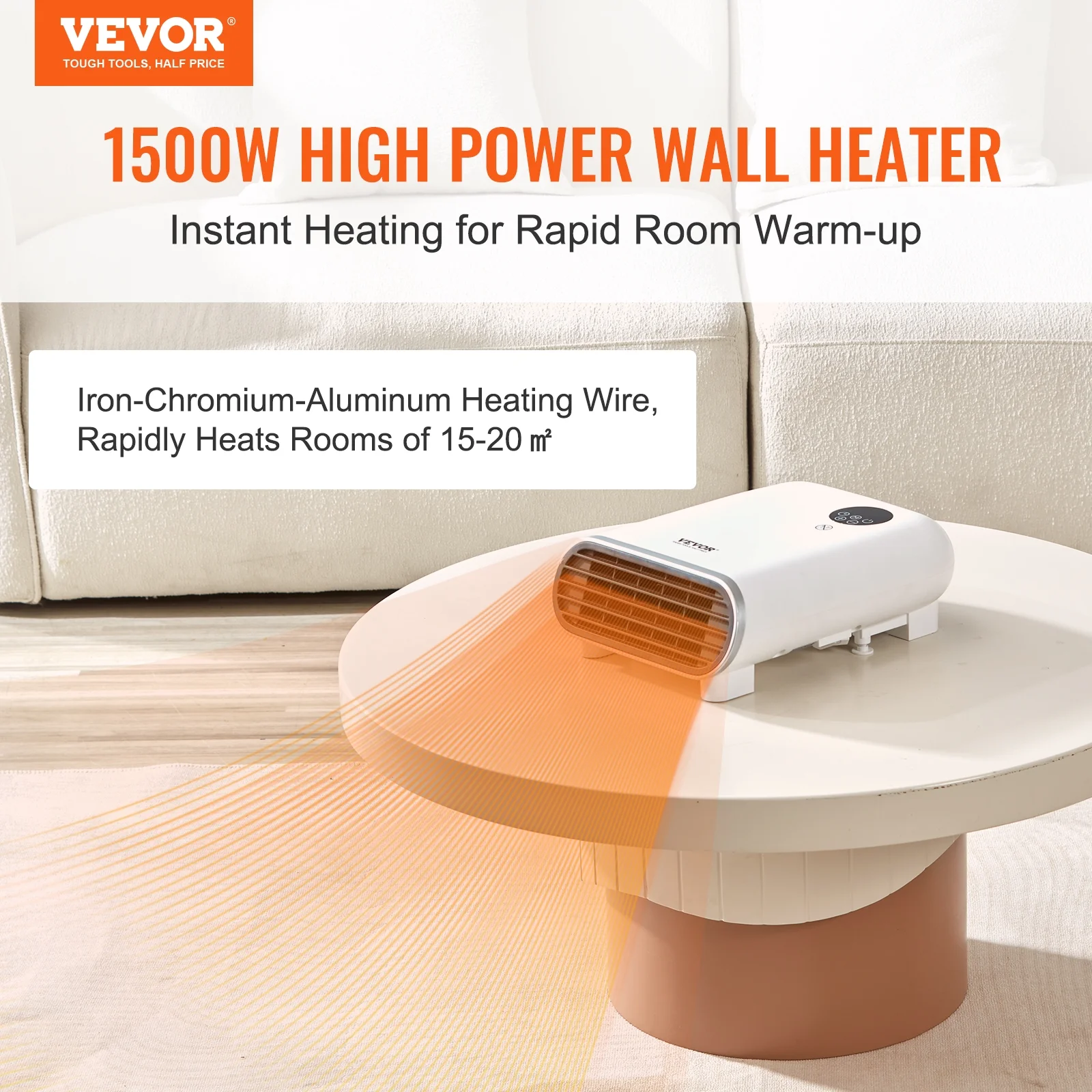 BENTISM Electric Wall Heater 1500W Remote Control Triple Safety Protection Indoor