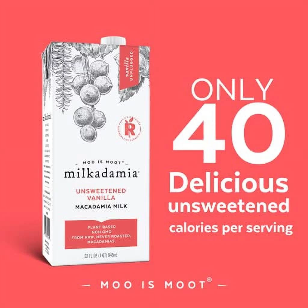 Milkadamia Vanilla Unsweetened Macadamia Milk Vegan and Keto-Friendly (177422), , 32 Fl Oz (Pack of 6)