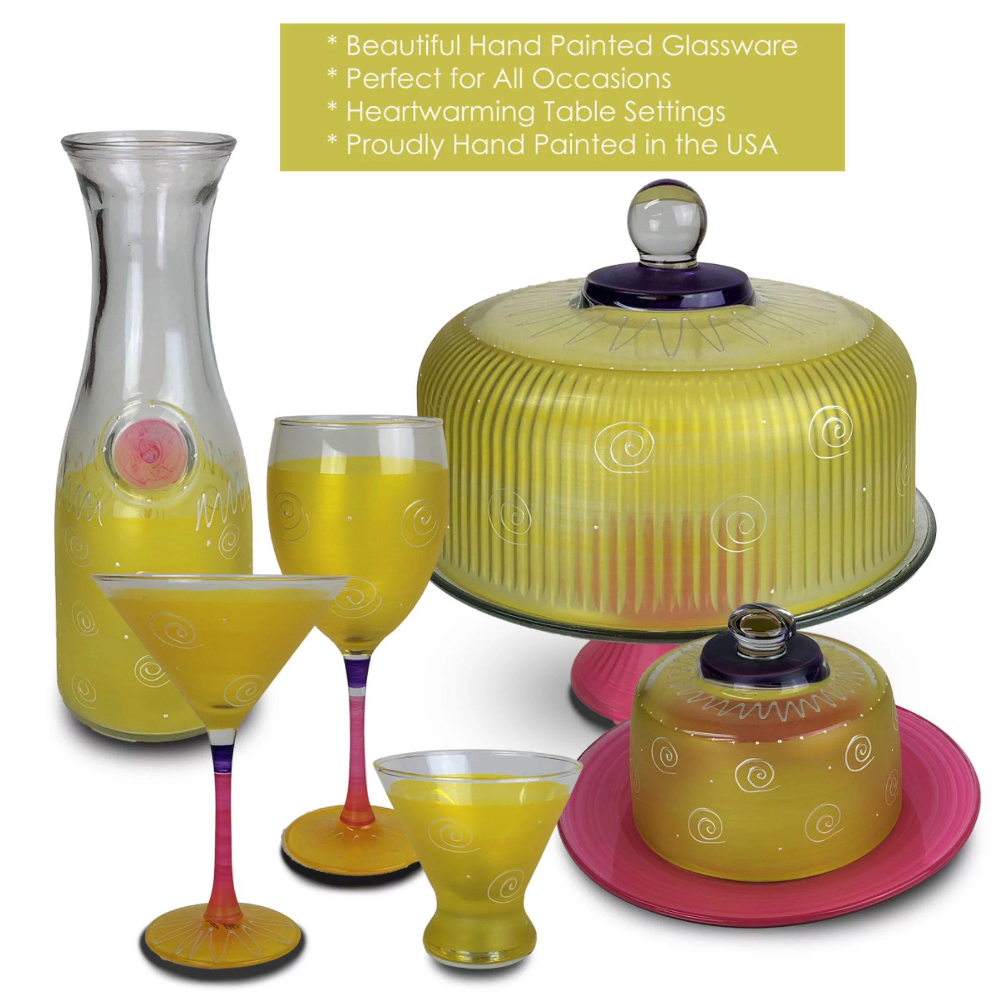Crafted Creations Set of 2 Yellow and White Hand Painted Cosmopolitan Wine Glass 8.25 oz.