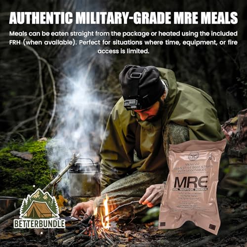MRE U.S. Meals Ready to Eat (Variety Pack of 24) – (A or B Case Selected at Random) Nutritional Emergency Food Rations - Freeze Dried Food w/ Flameless Heater, Entree, Dessert, & More - MRE Kit for Emergency Survival, Hunting, & More