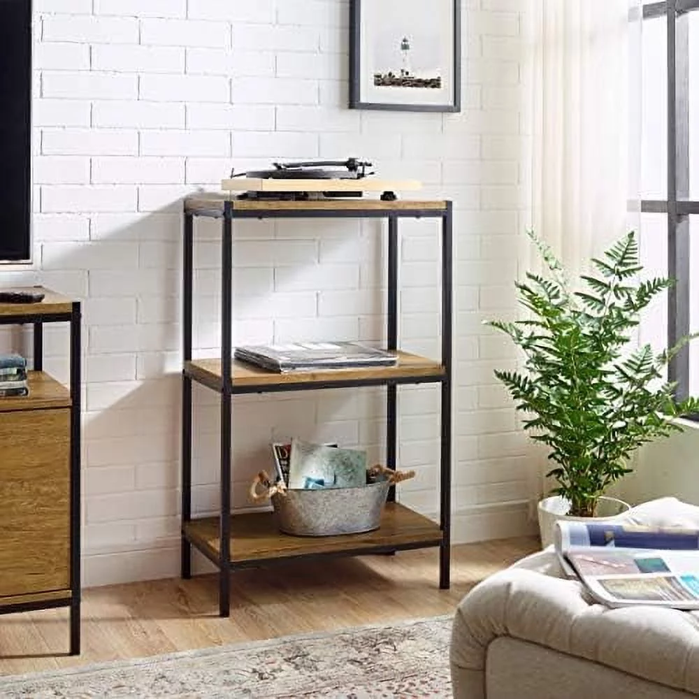 3 Tier Bookshelf By Aaron Furniture Designs Rustic Industrial Bookcase With Modern Open Shelves | Oak Brown Wood Look Accent Furniture Metal Frame | Storage Rack Shelf Unit | Bathroom | Living Room