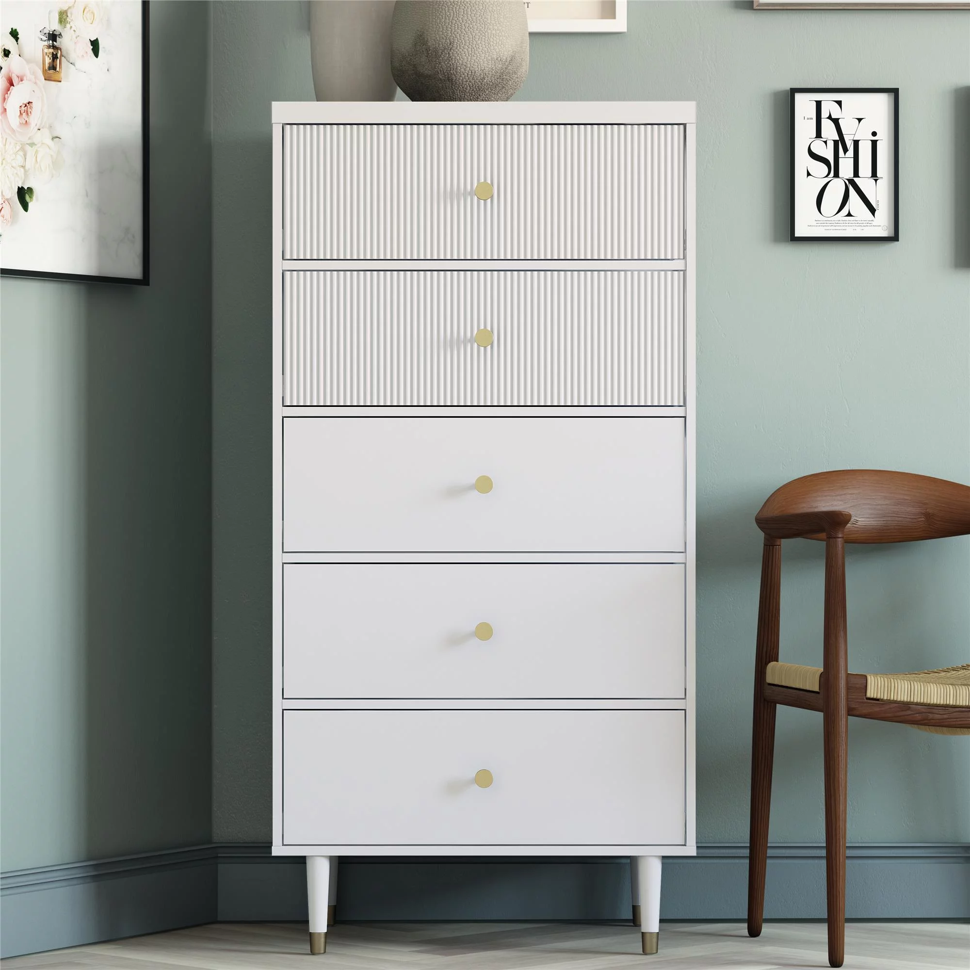 CosmoLiving by Cosmopolitan Elizabeth 5 Drawer Dresser, Dove Gray