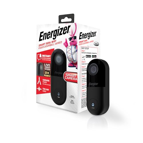 Energizer Smart 5GHz 2K Doorbell, Wired Video Doorbell Security Camera, 2-Way Audio, Night Vision, Cloud & Micro SD Storage, Remote Access, Instant Motion Sensor, Live Viewing, Requires Existing Wires