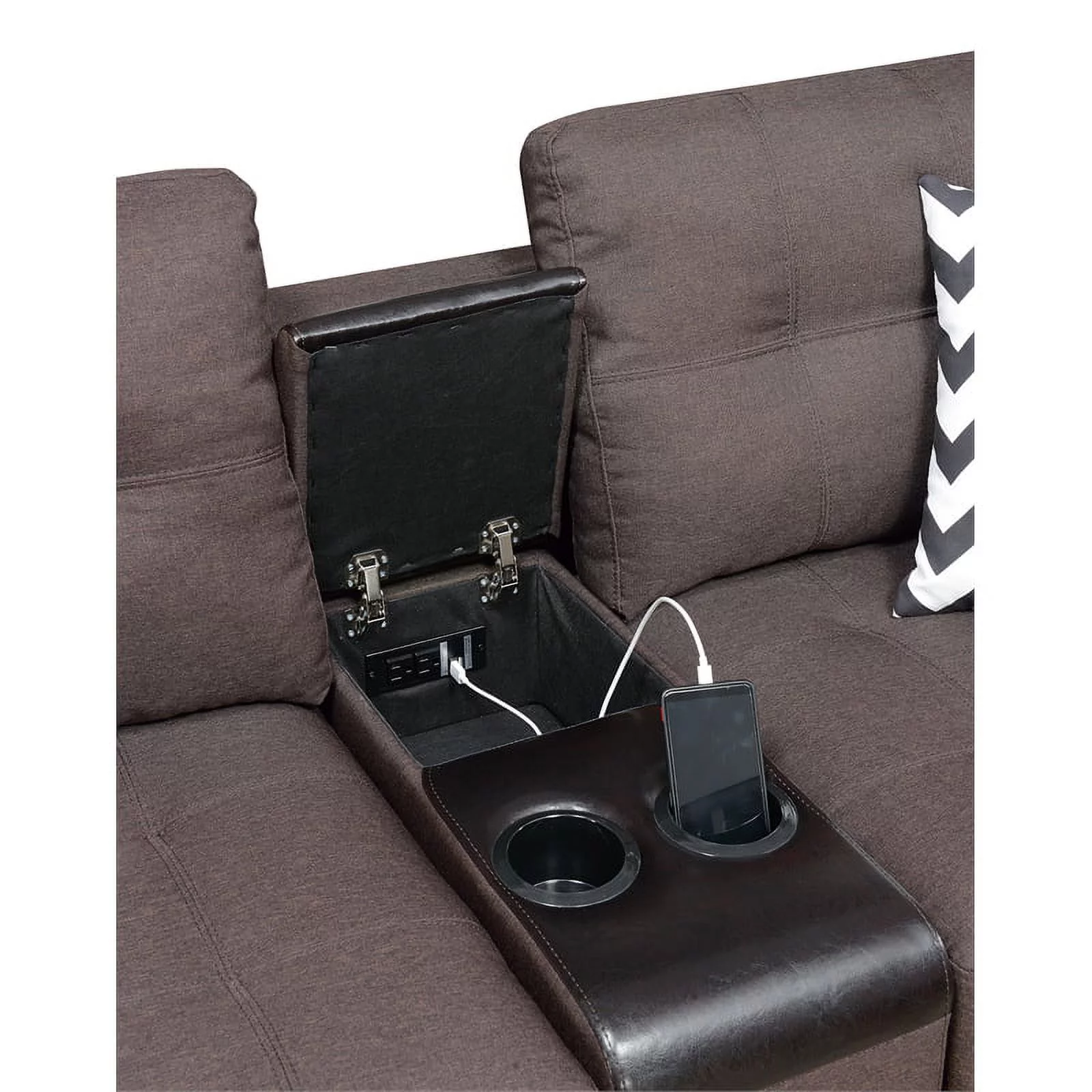 Poundex 2 Piece Fabric Sofa Set with USB Console in Dark Coffee