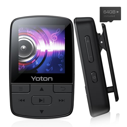 YOTON MP3 Player with Bluetooth 5.2, 64GB, HiFi-Music, with Sports Clip and Independent Volume Button, FM Radio, Earphones Included