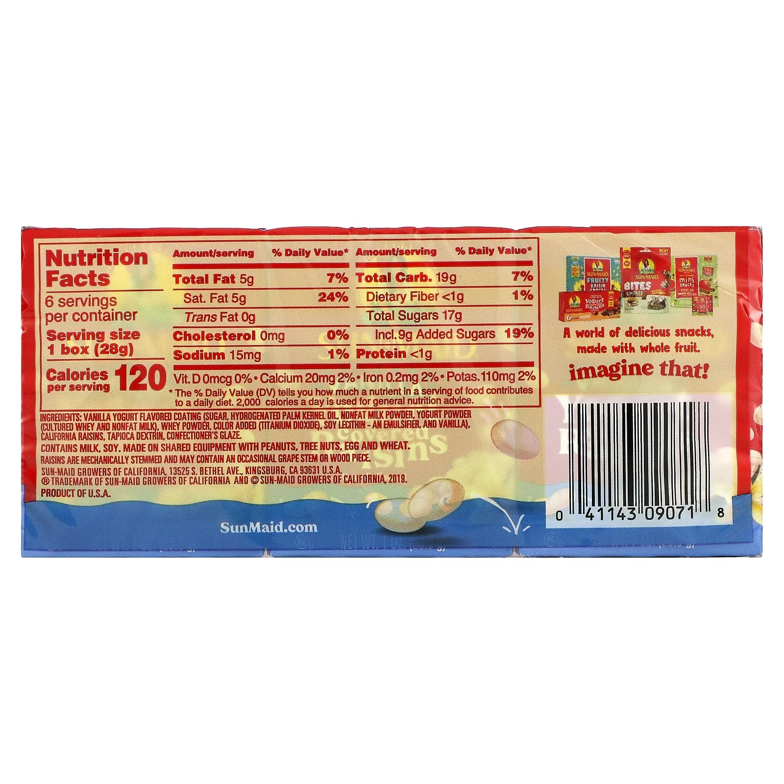 Sun-Maid, Yogurt Covered Raisins, Vanilla, 6 Boxes, 1 oz (28.3 g) Each Pack of 4