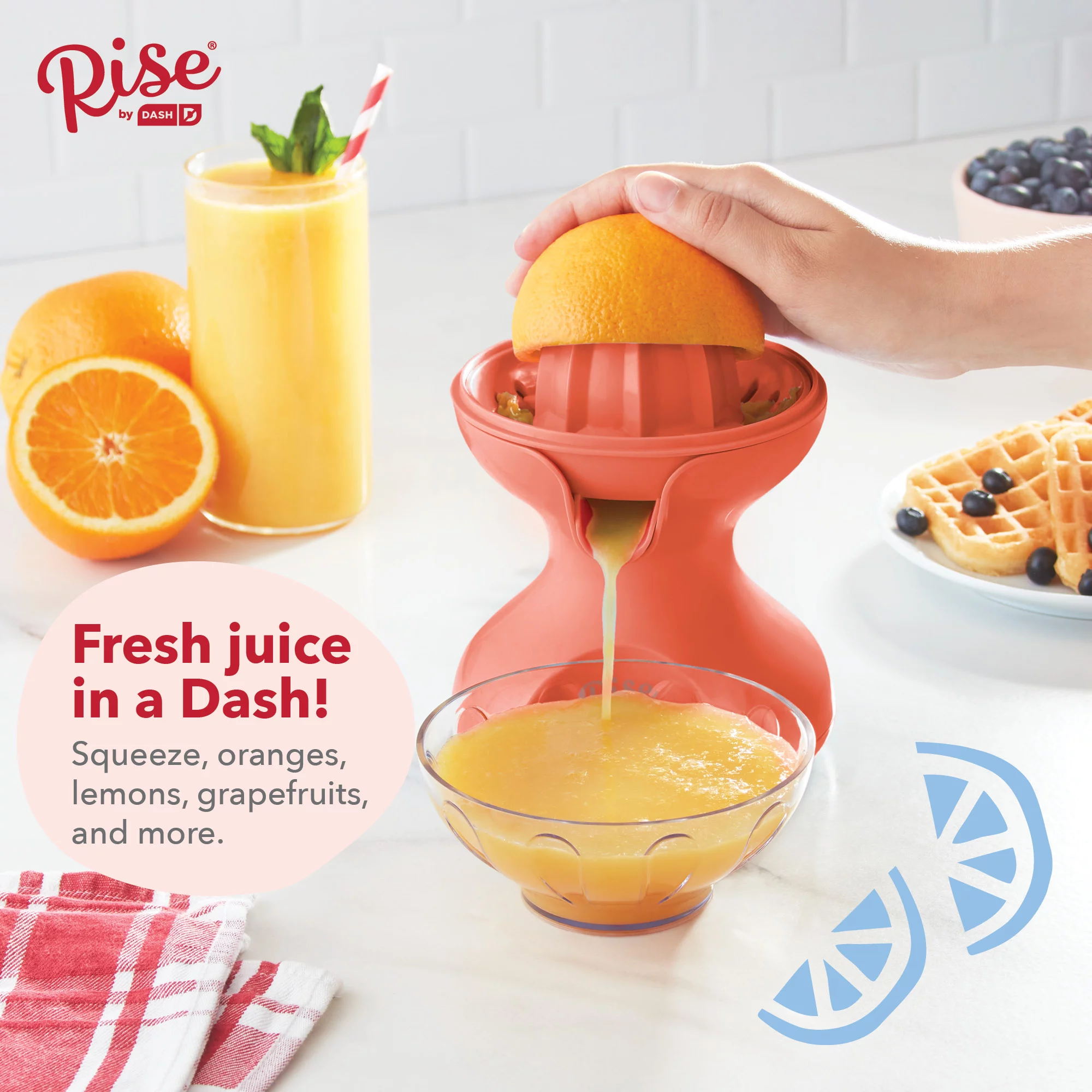 Rise By Dash Electric Citrus Juicer with Easy Pour Spout - Orange