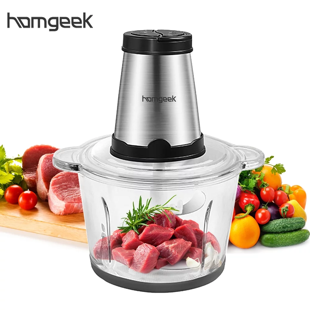 Homgeek Electric Meat Grinder - 2L Large Capacity, Stainless Steel, 2 Speed Settings, 250W High Power - Ideal Kitchen Cooker Blender for Household Use