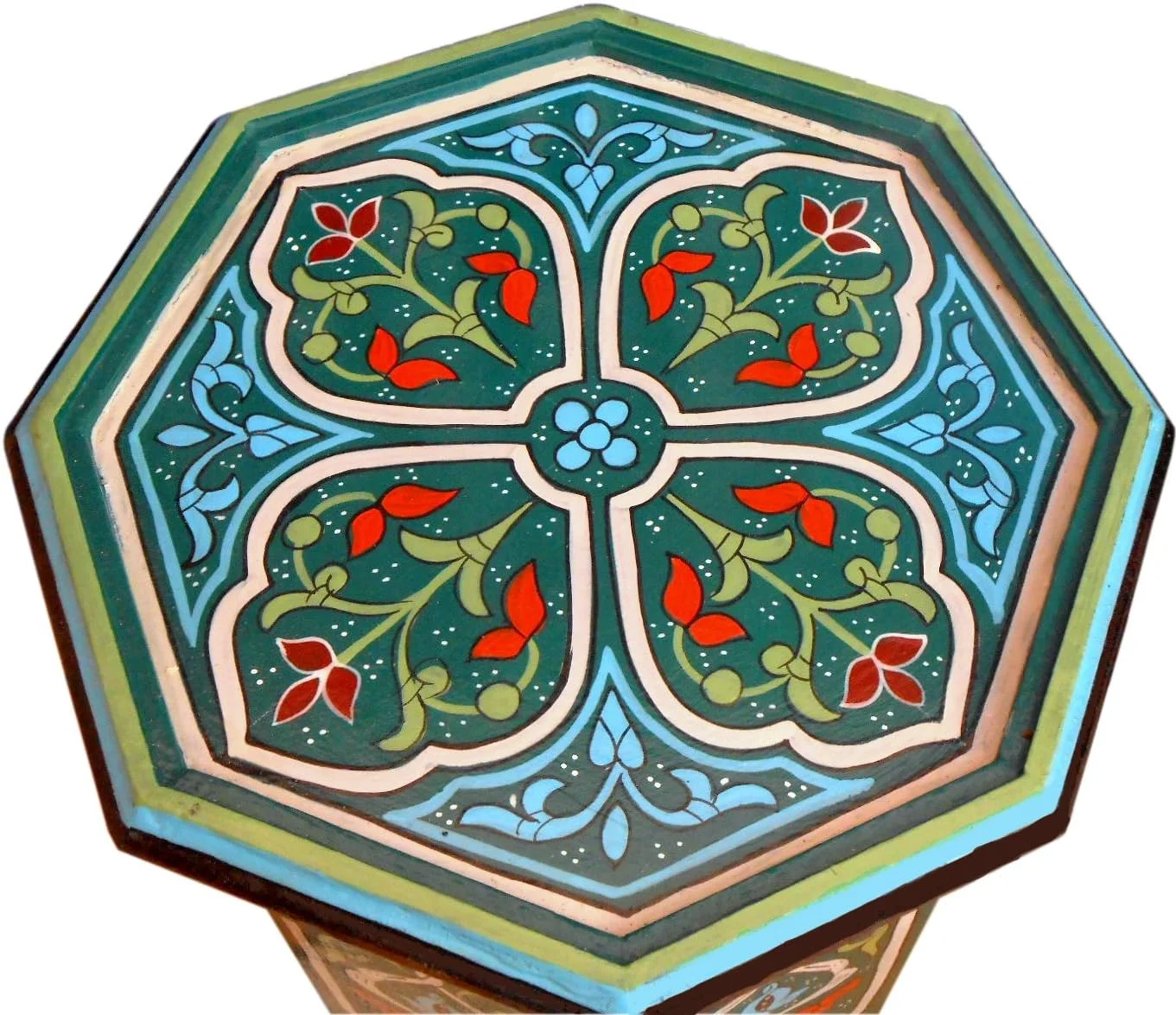 Moroccan Wood Side End Table Corner Coffee Handmade Hand Painted Moorish Green