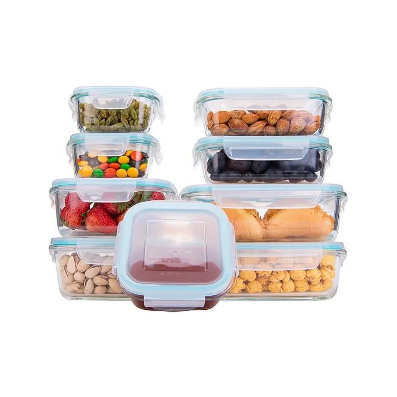 Locking Lid Nine-Container High Borosilicate Glass Food Storage Set - 18 Piece