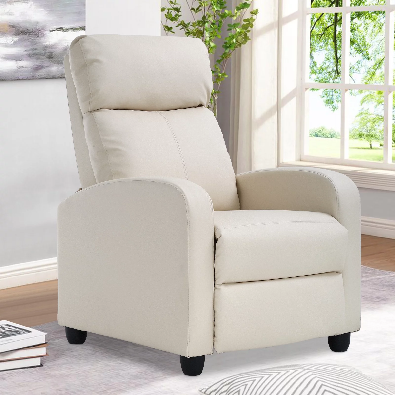 YRLLENSDAN Recliner Chair for Living Room Recliner Sofa Reading Chair Winback Single Sofa Modern Reclining Chair Home Theater Seating Easy Lounge with Fabric Padded Seat Backrest (Fabric Beige)