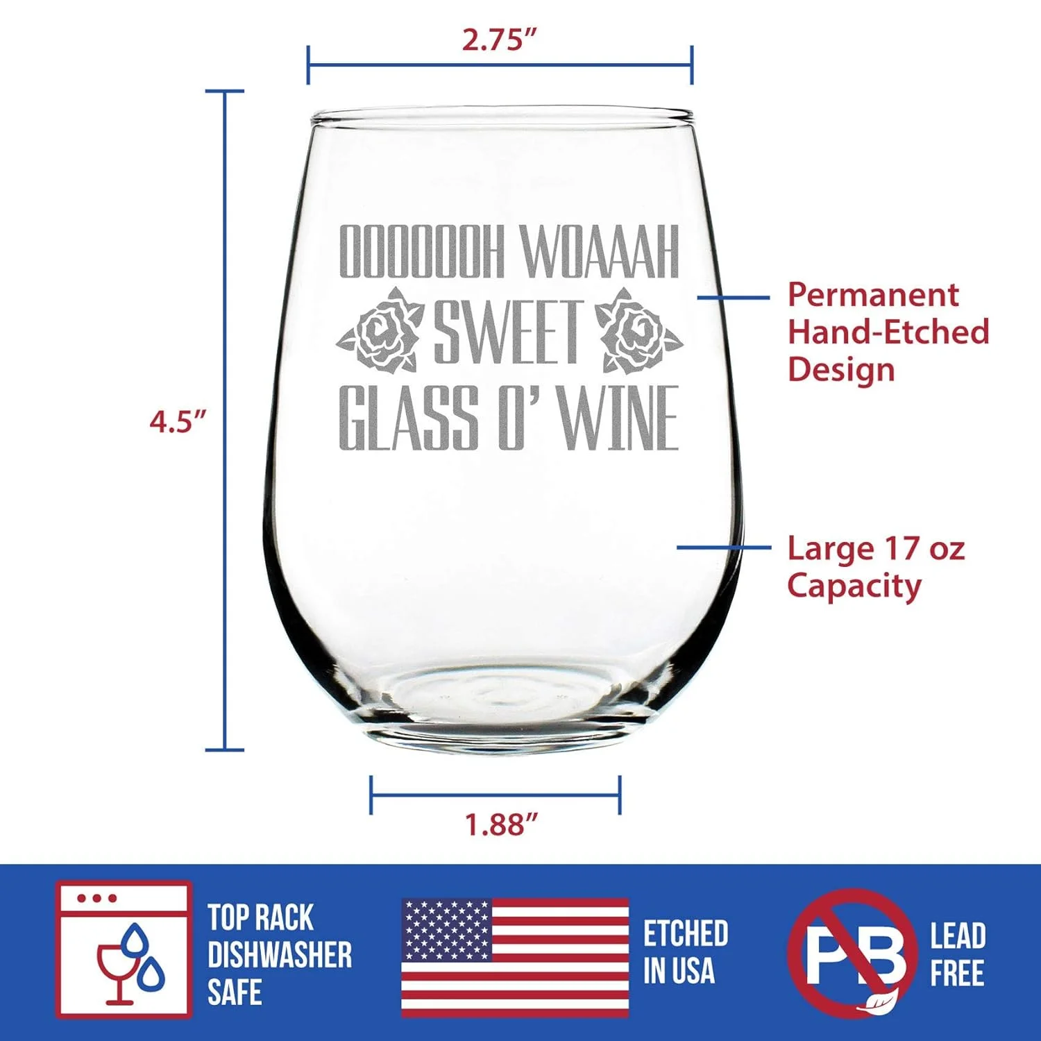 Swee Glass O’ Wine – Cue Funny Semless Wine Glass, Large 17 Ounces, Eched Sayings, Gif Box