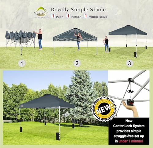 CROWN SHADES 10x10 Pop Up Canopy - Beach Tent with One Push Setup - Easy Outdoor Sun Shade for Events, Parties, Camping - Gazebo with STO-N-Go Cover Bag, Silver Coated Top, White